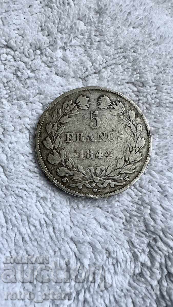 5 FRANCS  1844. Louis Philippe l Сребро