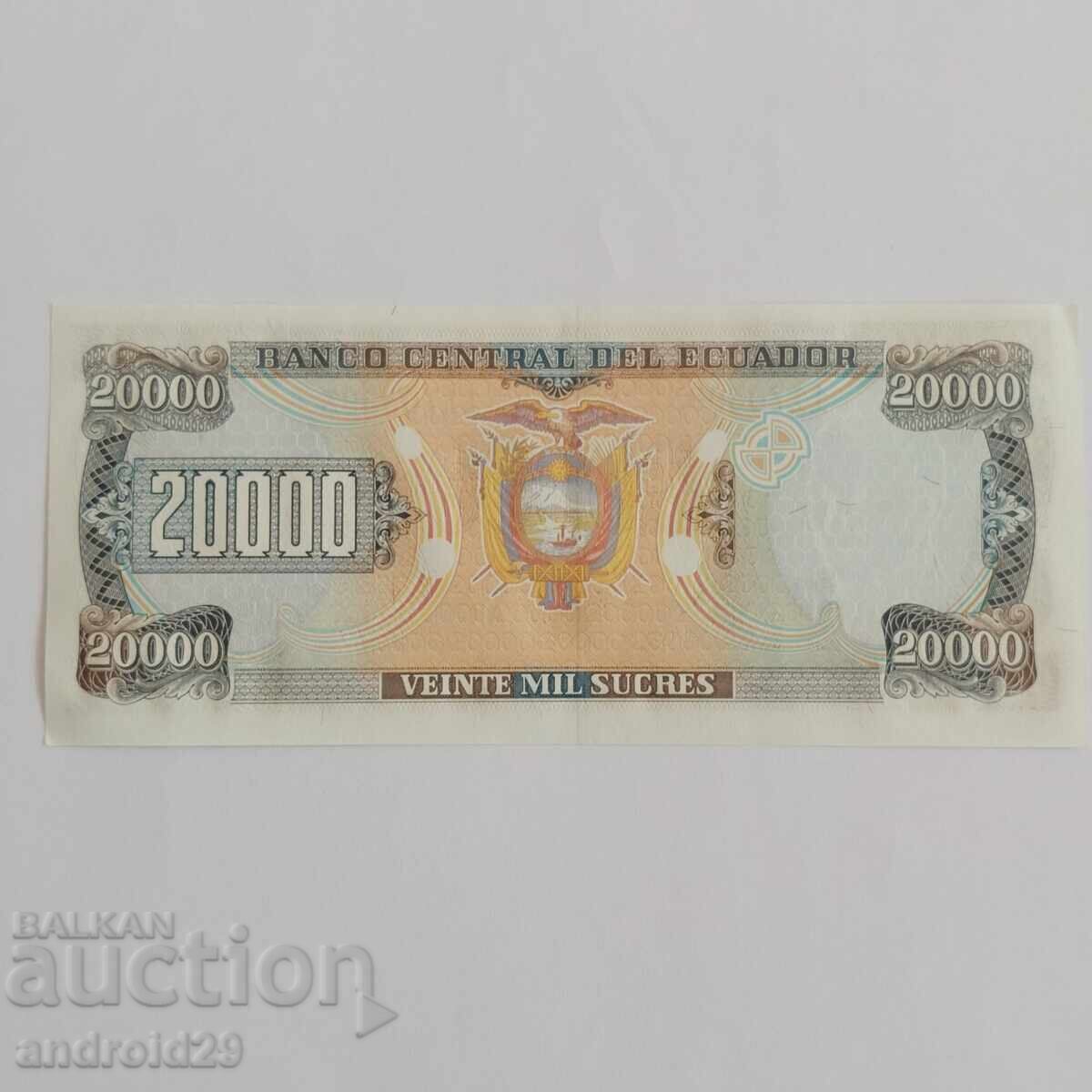 ECUADOR / ECUADOR 20 000 Sucres 1999 - Bancnotă UNC cu preț 15.00 BGN | € 7.67 ECUADOR / ECUADOR 20 000 Sucres 1999 - Bancnotă UNC cu preț 15.00 BGN | € 7.67