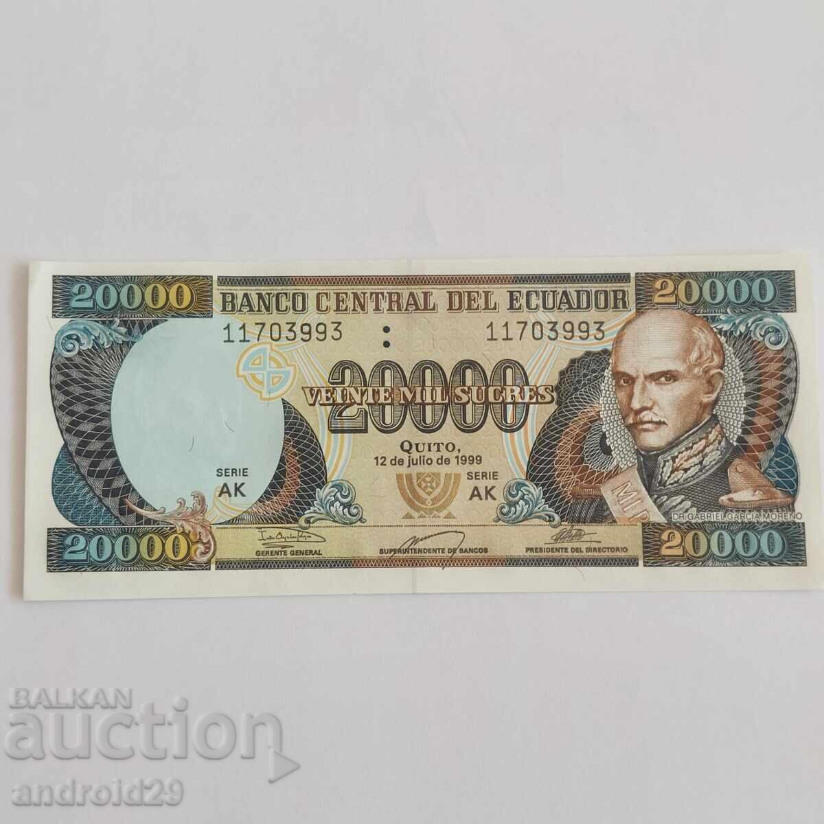 ECUADOR / ECUADOR 20 000 Sucres 1999 - Bancnotă UNC ECUADOR / ECUADOR 20 000 Sucres 1999 - Bancnotă UNC