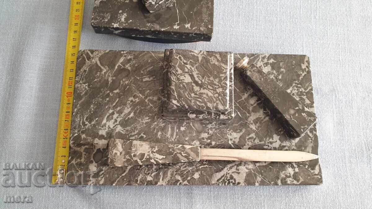 Комплект мраморна мастилница с аксесоари за бюро - 6 Комплект мраморна мастилница с аксесоари за бюро - 6