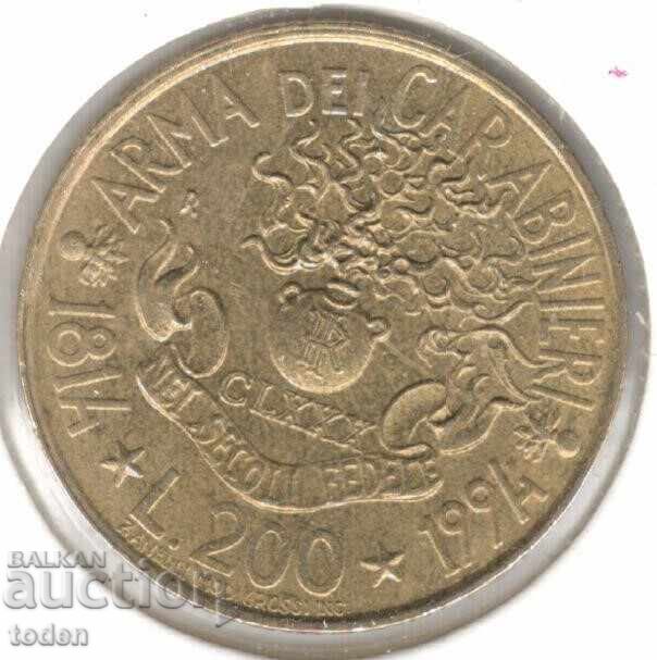 Italy - 200 Lire - 1994 R - KM#164 - Arm of Carabinieri Italy - 200 Lire - 1994 R - KM#164 - Arm of Carabinieri