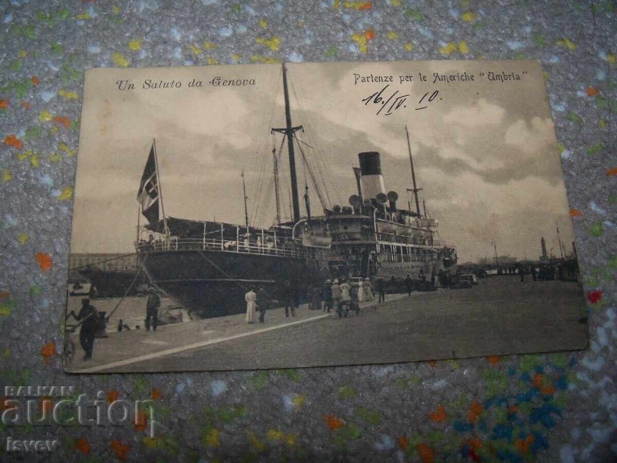 Παλιά ταχυδρομική κάρτα από τη Γένοβα με το πλοίο "Umbria" από το 1910 Παλιά ταχυδρομική κάρτα από τη Γένοβα με το πλοίο "Umbria" από το 1910