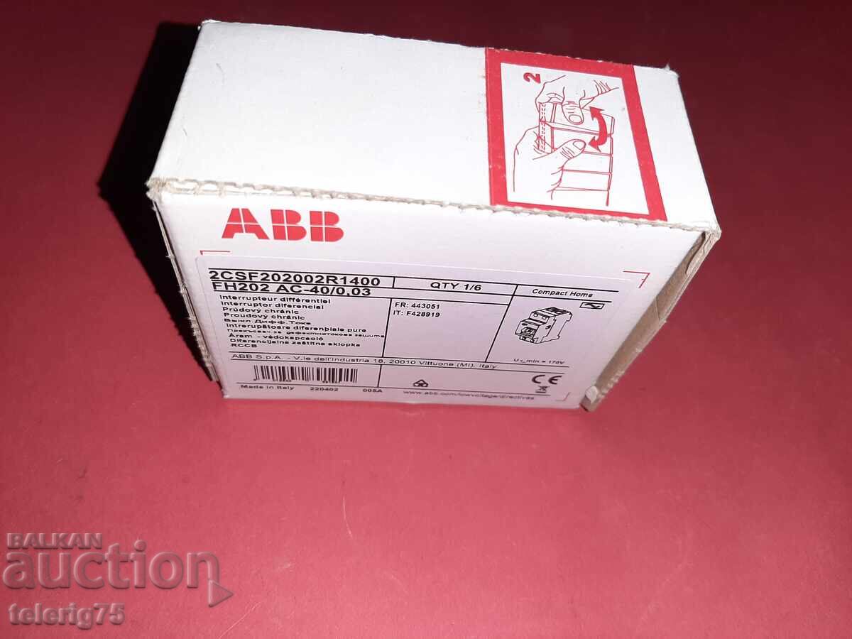 Διακόπτης Διαρροής ABB, 40A, 30mA - ΙΤΑΛΙΑ με τιμή 40.00 BGN | € 20.45 Διακόπτης Διαρροής ABB, 40A, 30mA - ΙΤΑΛΙΑ με τιμή 40.00 BGN | € 20.45