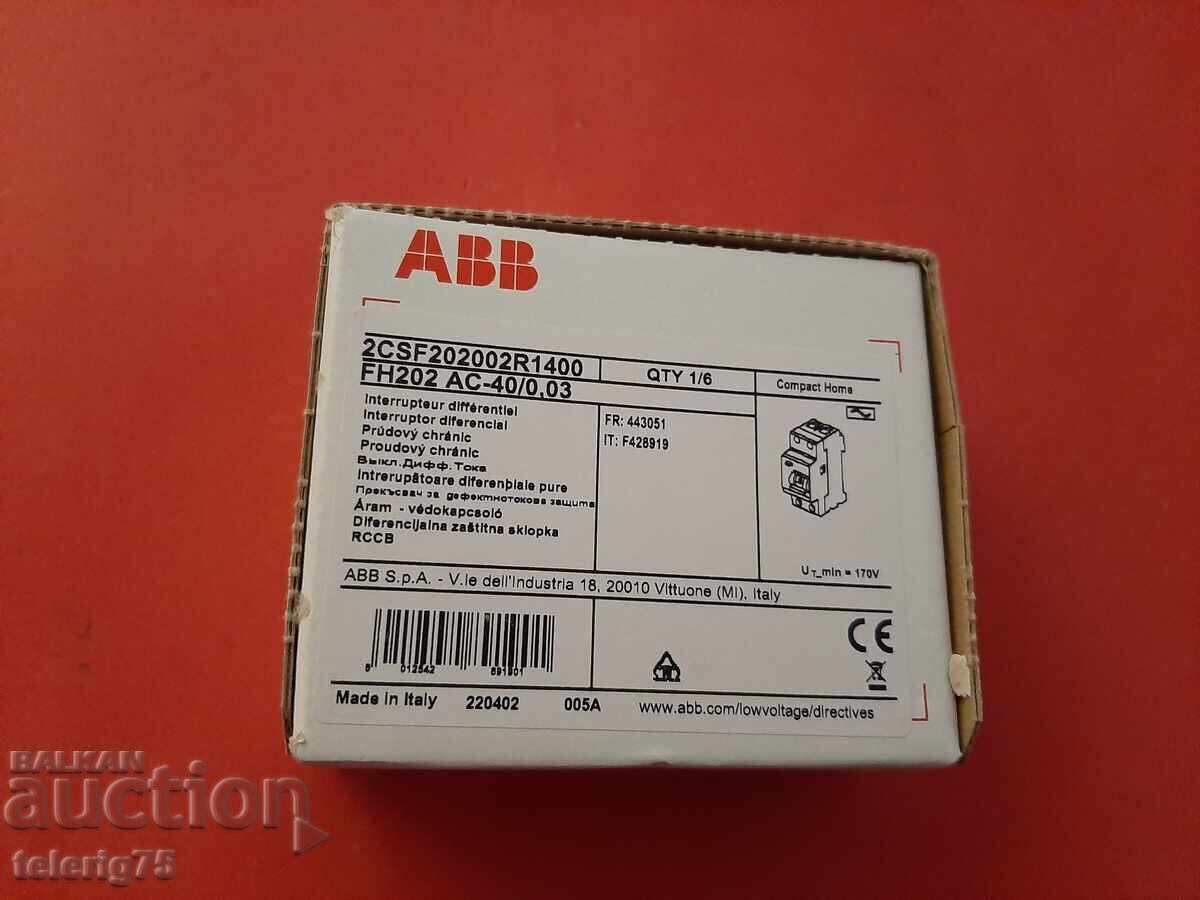 Διακόπτης Διαρροής ABB, 40A, 30mA - ΙΤΑΛΙΑ Διακόπτης Διαρροής ABB, 40A, 30mA - ΙΤΑΛΙΑ