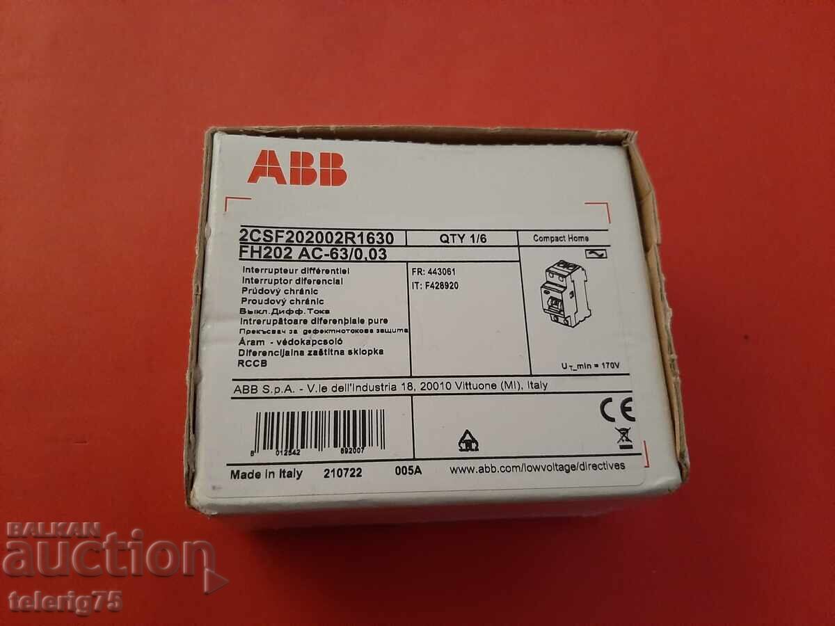 ABB Residual Current Device, 63A, 30mA - ITALY ABB Residual Current Device, 63A, 30mA - ITALY