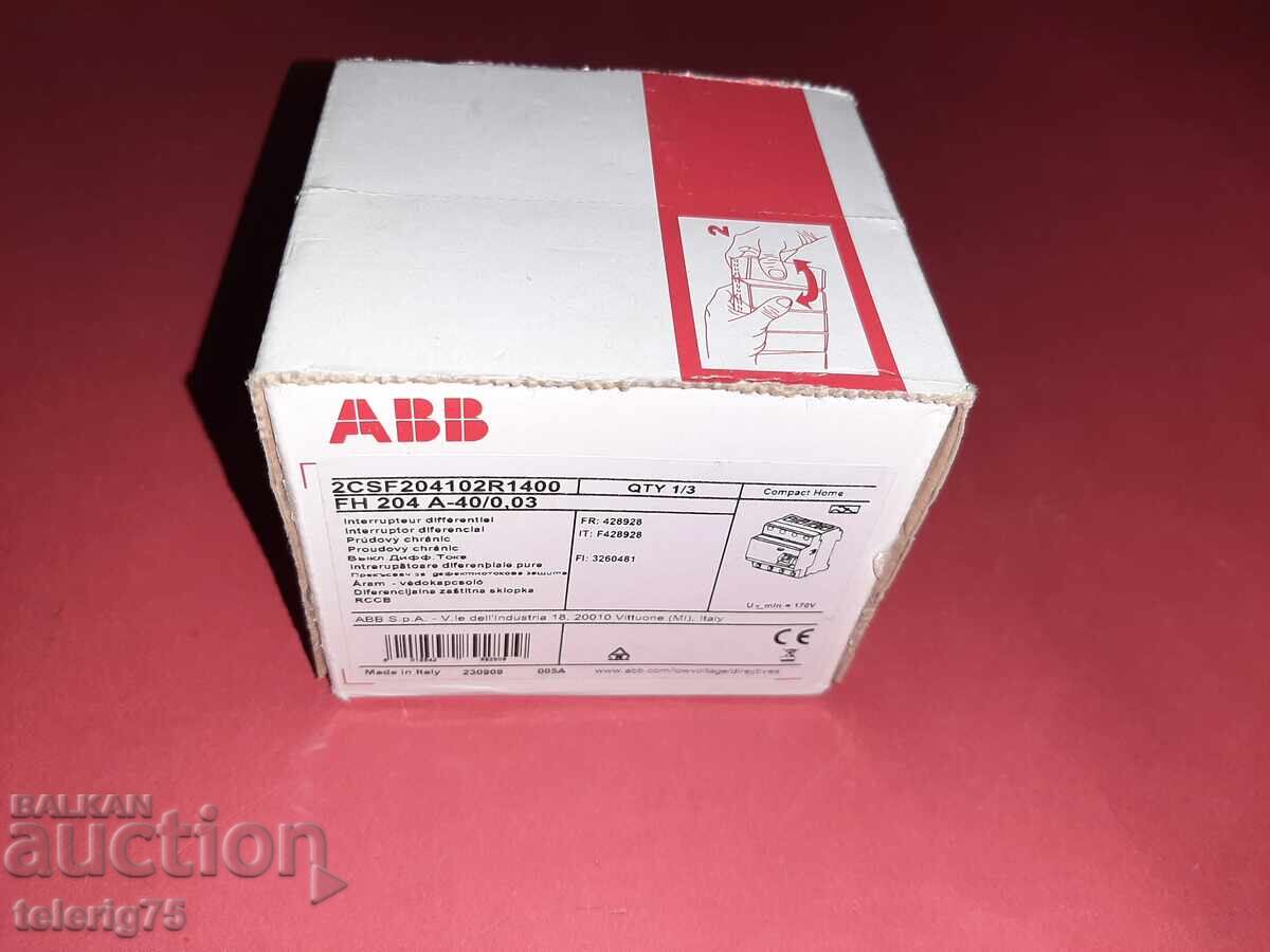 Τριφασική Προστασία Διαρροής Ρεύματος ABB, 40A, 30mA - ΙΤΑΛΙΑ με τιμή 95.00 BGN | € 48.57