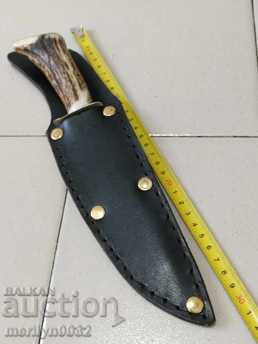 Hunting knife with sheath, deer antler handle, crossguard with price 145.00 BGN | € 74.14 Hunting knife with sheath, deer antler handle, crossguard with price 145.00 BGN | € 74.14