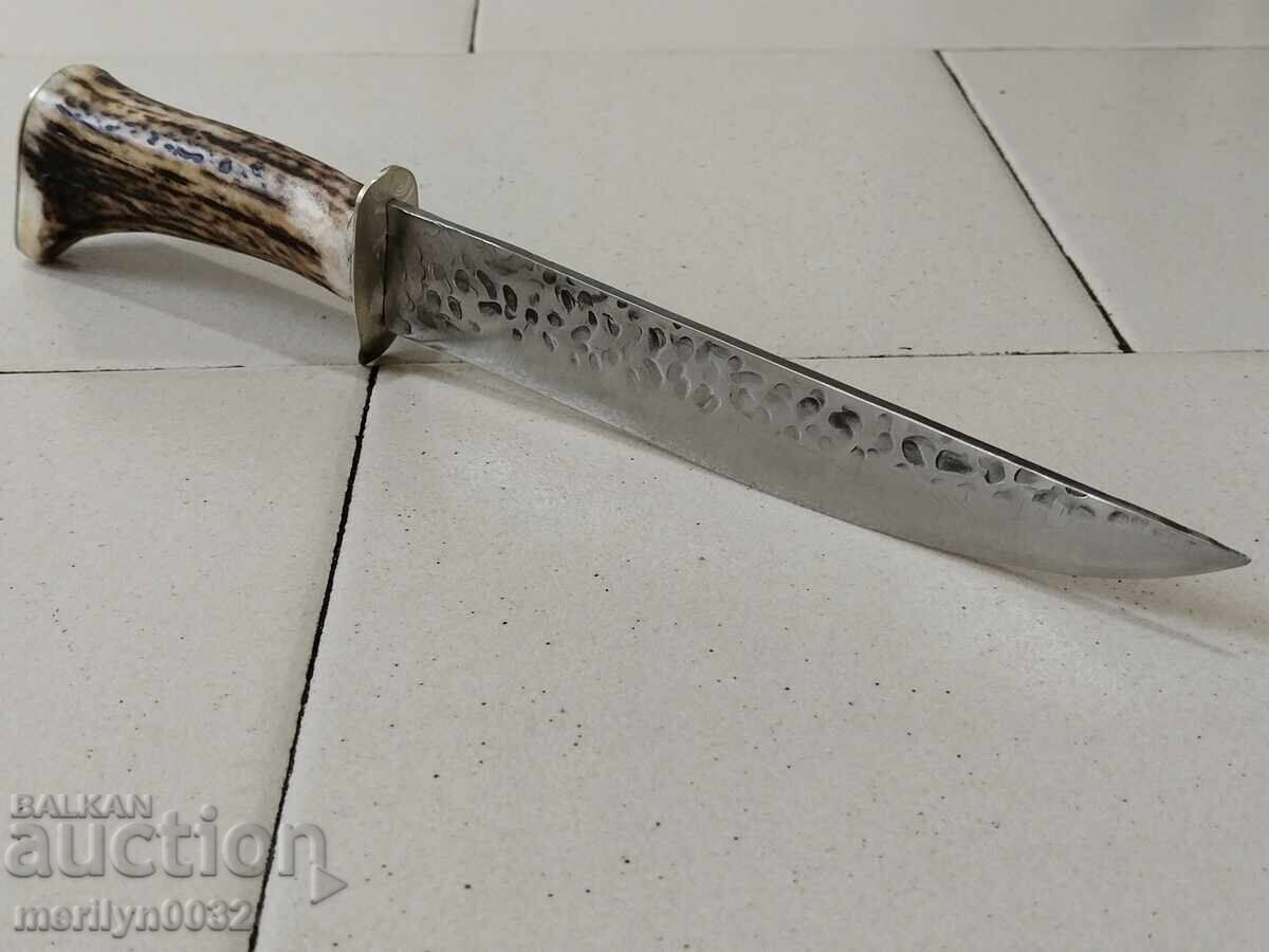 Hunting knife with sheath, deer antler handle, crossguard - 5 Hunting knife with sheath, deer antler handle, crossguard - 5