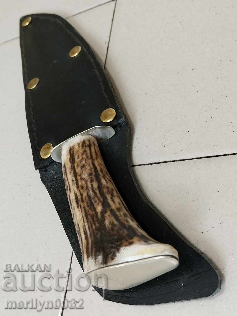 Hunting knife with sheath, deer antler handle, crossguard - 6 Hunting knife with sheath, deer antler handle, crossguard - 6