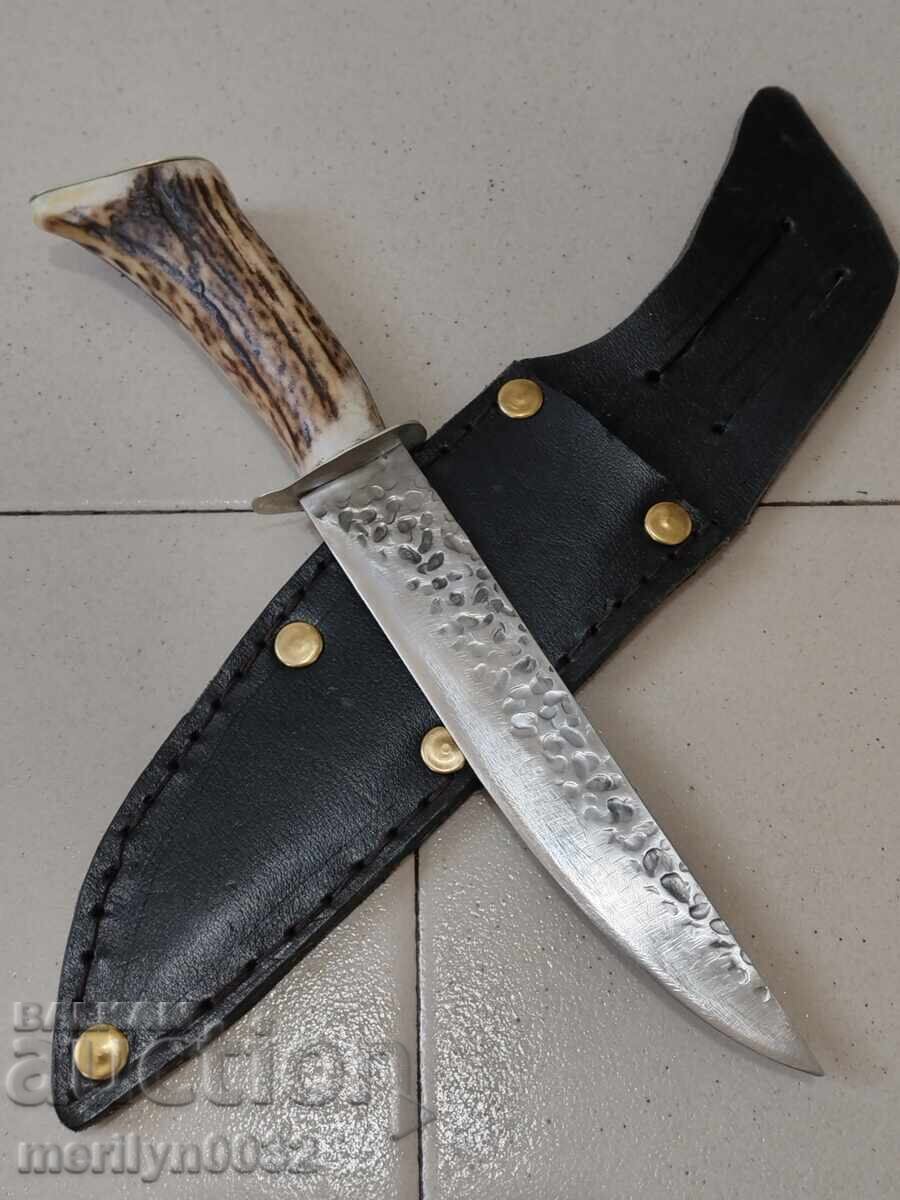 Hunting knife with sheath, deer antler handle, crossguard - 7 Hunting knife with sheath, deer antler handle, crossguard - 7