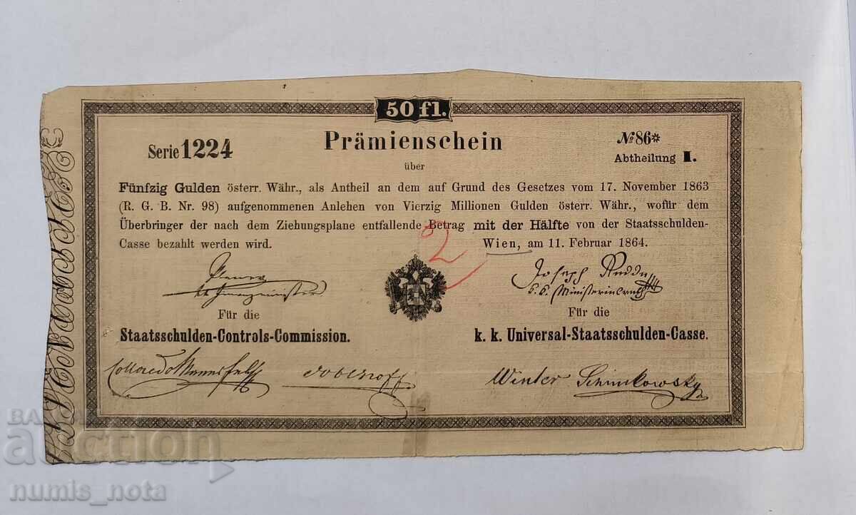 Austria 50 guldeni 11. 02. 1864 godina Austria 50 guldeni 11. 02. 1864 godina