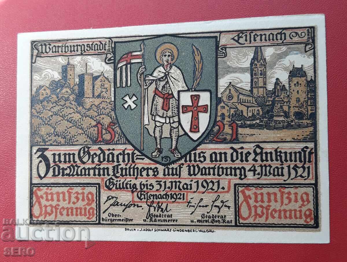 Banknote-Germany-Thuringia-Eisenach-50 pfennig 1921 with price 2.50 BGN | € 1.28 Banknote-Germany-Thuringia-Eisenach-50 pfennig 1921 with price 2.50 BGN | € 1.28
