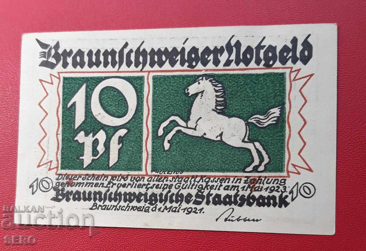 Τραπεζογραμμάτιο-Γερμανία-Braunschweig-10 Pfennig 1921 Τραπεζογραμμάτιο-Γερμανία-Braunschweig-10 Pfennig 1921