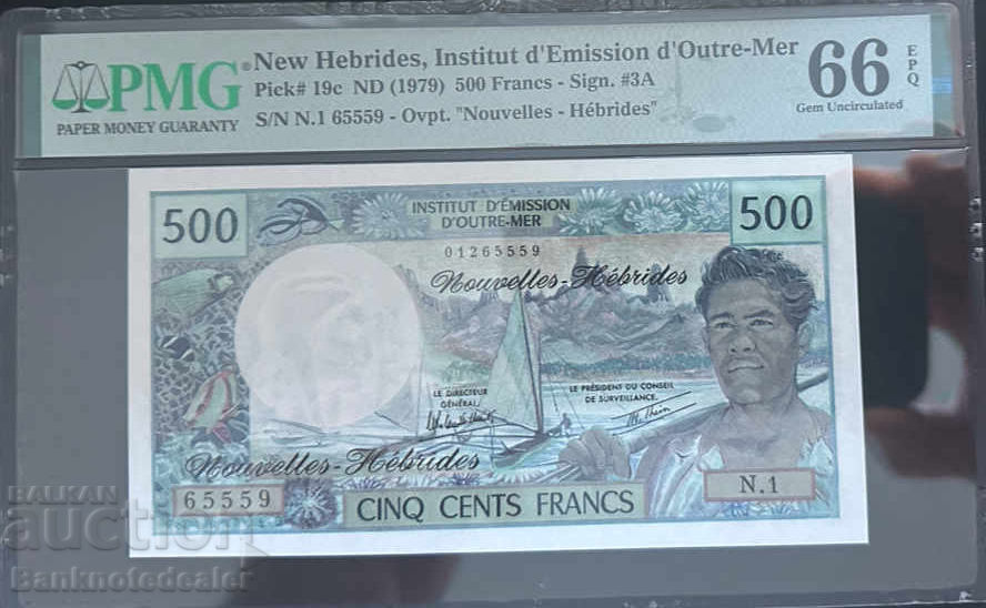 New Hebrides 500 Francs 1979 Pick 19c PMG 66 NO 2