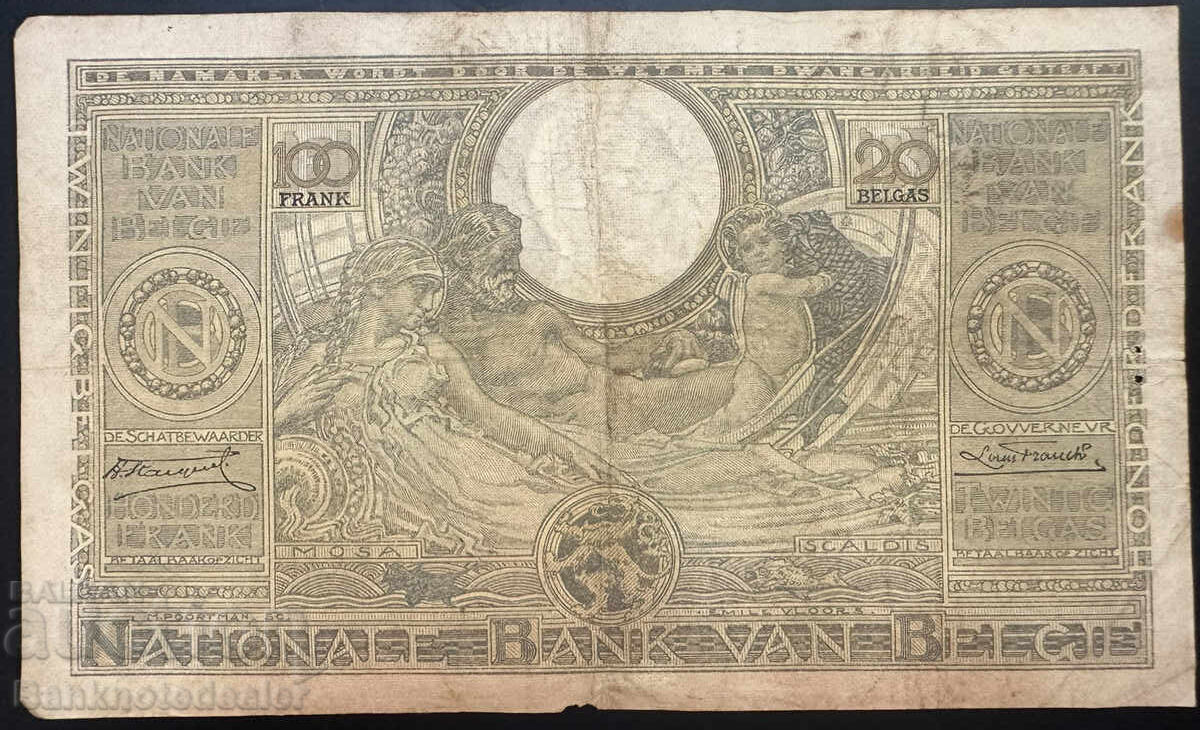 Belgium 100 Francs 20 Belgas 1933 Pick 107 Ref 0340