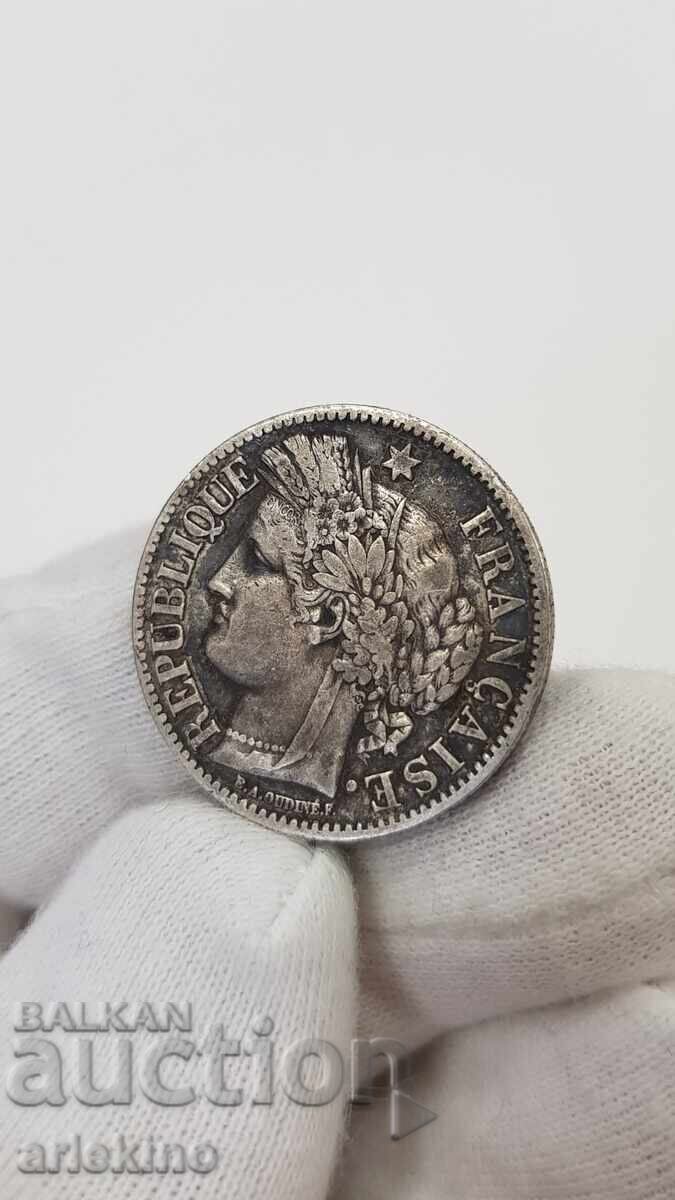 Rare French Silver Coin 2 Francs 1870 - 5
