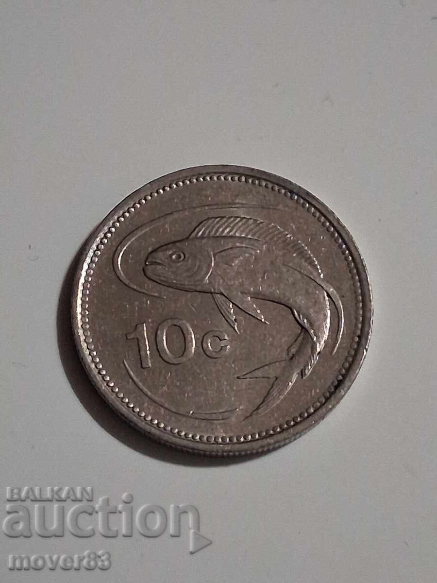 10 cents. Malta. 1986 year
