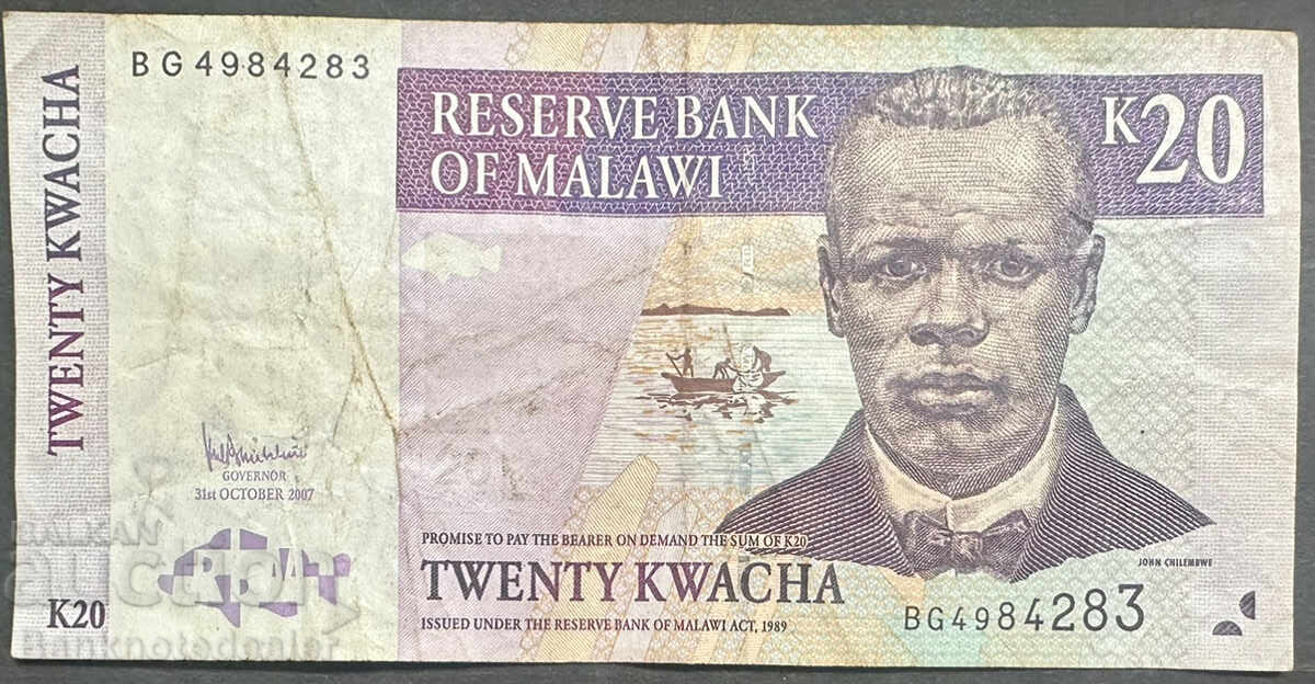 Malawi 20 Kwacha 2007 Pick 38a Ref 4083