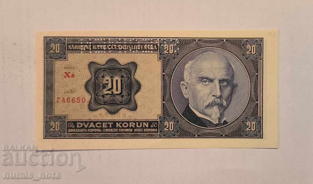 Чехословакия 20 крони 1926 година UNC Specimen с цена 160.00 лв. | € 81.81