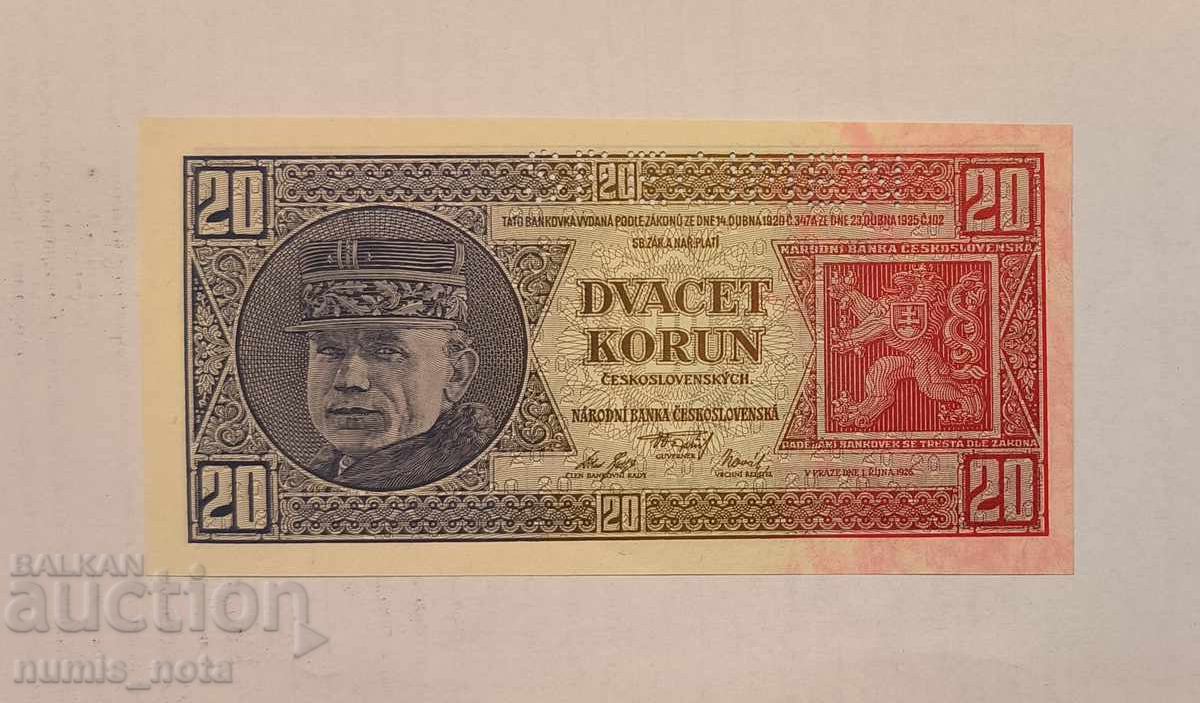 Чехословакия 20 крони 1926 година UNC Specimen