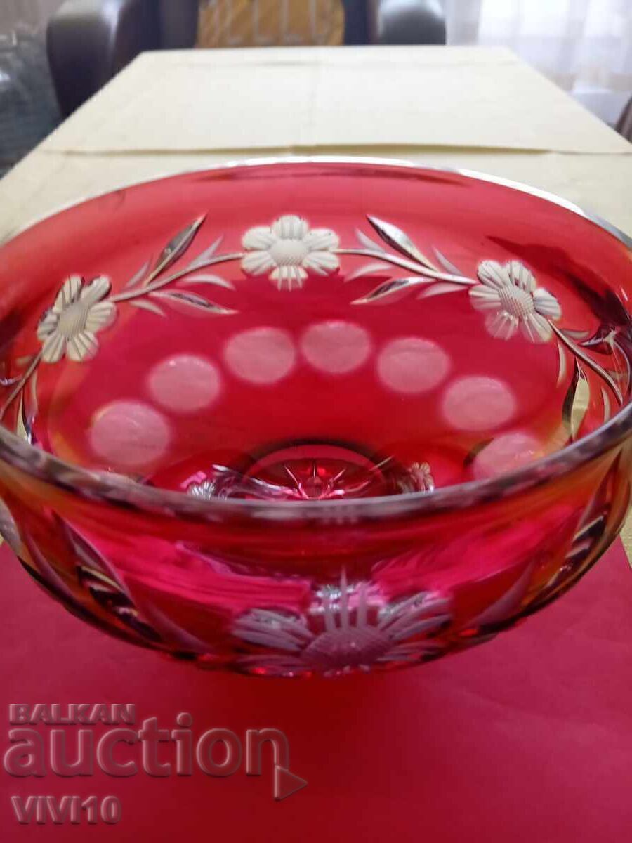 Bol de cristal vechi Boemia, 18cm