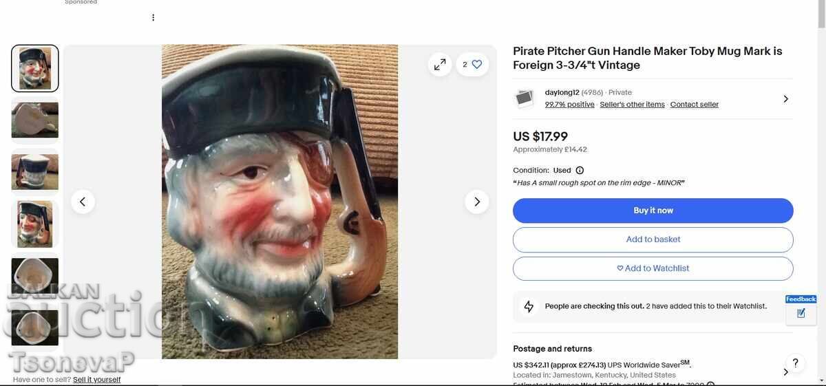 Porcelain Jug Character Jugs, Face Jugs - The Pirate - 7 Porcelain Jug Character Jugs, Face Jugs - The Pirate - 7