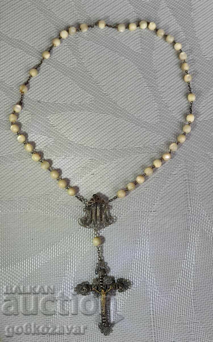 Броеница ,Кръст Сребро,Филигран,Позлата, мида,перла,18-19век с цена € 122.00 | 238.61 лв.