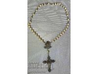 Κομπολόι, Σταυρός Ασήμι, Φιλιγκράν, Επιχρύσωμα, όστρακο, μαργαριτάρι, 18-19ος αιώνας