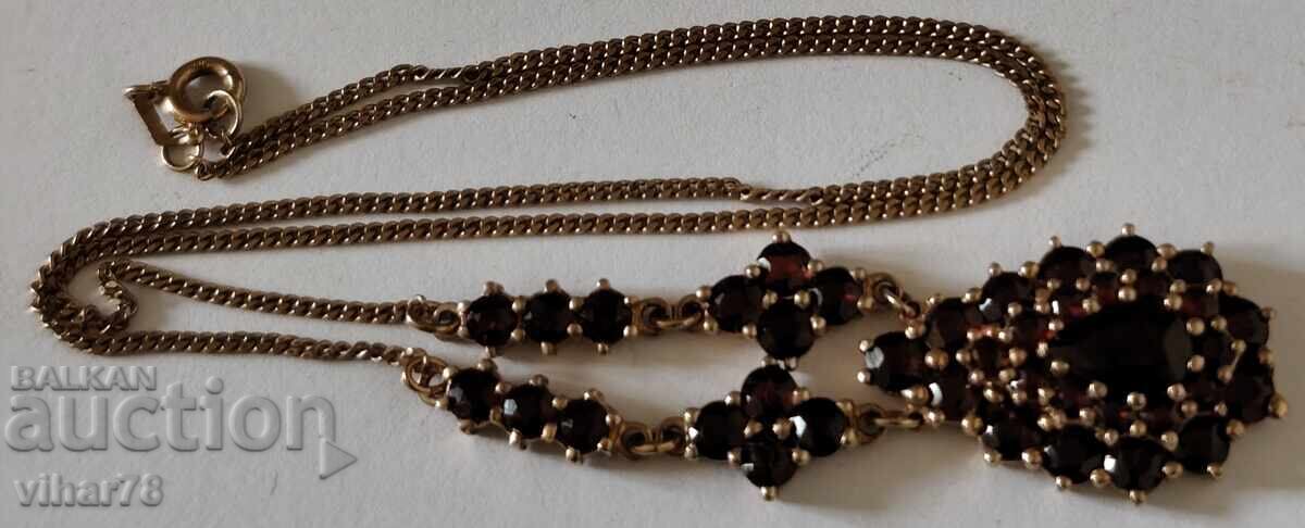 Сребърно колие с гранати и позлата - 5