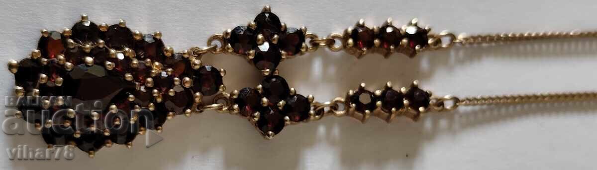 Ασημένιο κολιέ με γρανάτες και επιχρύσωση - 6