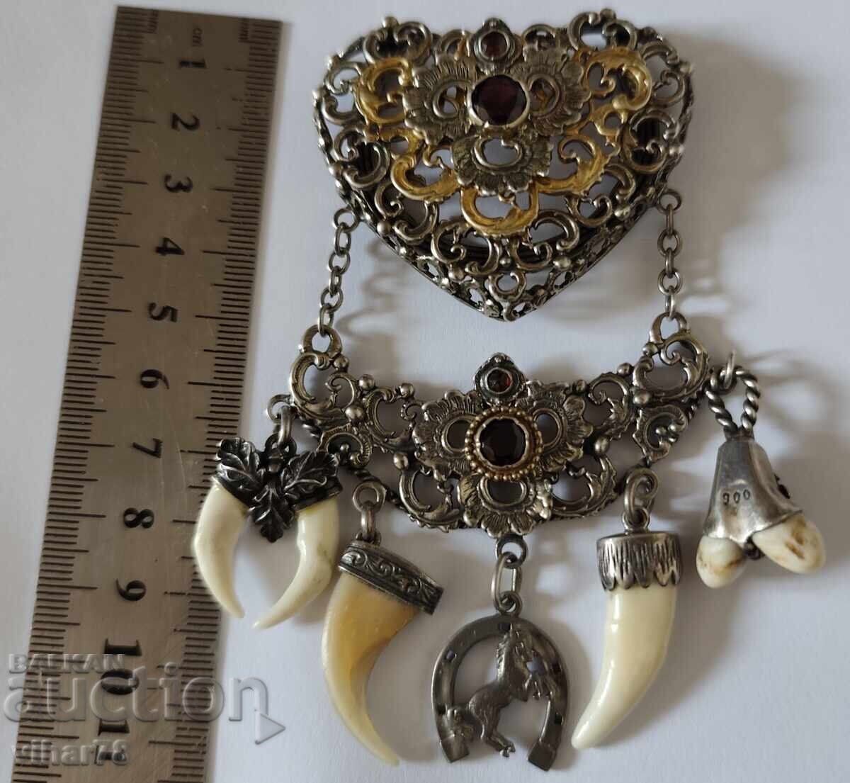 Charivari for an apron made of silver with garnet and five pendants with price 549.99 BGN | € 281.21