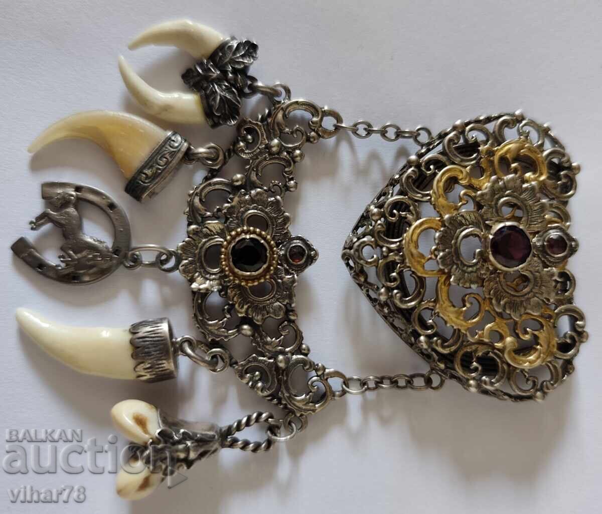 Auction  Charivari for an apron made of silver with garnet and five pendants