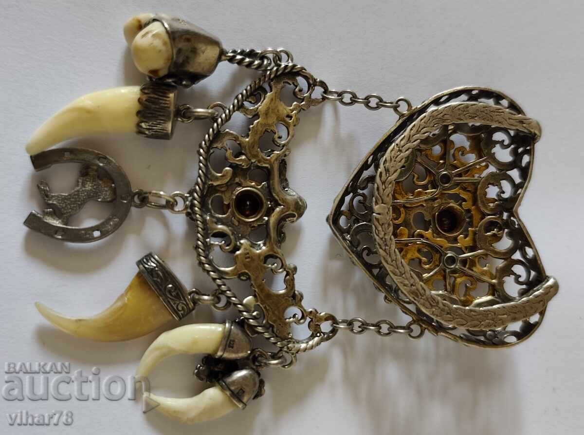 Charivari for an apron made of silver with garnet and five pendants - 5