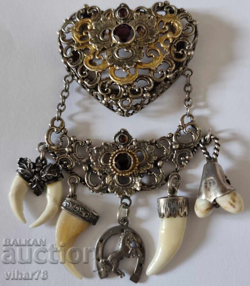 Charivari for an apron made of silver with garnet and five pendants - 7