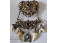 Cercei pentru șorț din argint cu granat și cinci pandantive