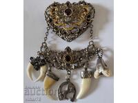 Cercei pentru șorț din argint cu granat și cinci pandantive