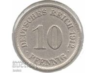Germany - 10 Pfennig - 1912 J - KM# 12 - Wilhelm II - Small Shield