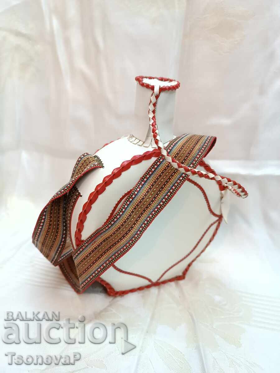 Glass flask with a lid, hand-covered in leather with price 15.00 BGN | € 7.67 Glass flask with a lid, hand-covered in leather with price 15.00 BGN | € 7.67