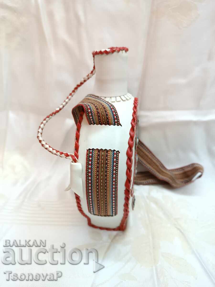 Glass flask with a lid, hand-covered in leather - 6 Glass flask with a lid, hand-covered in leather - 6