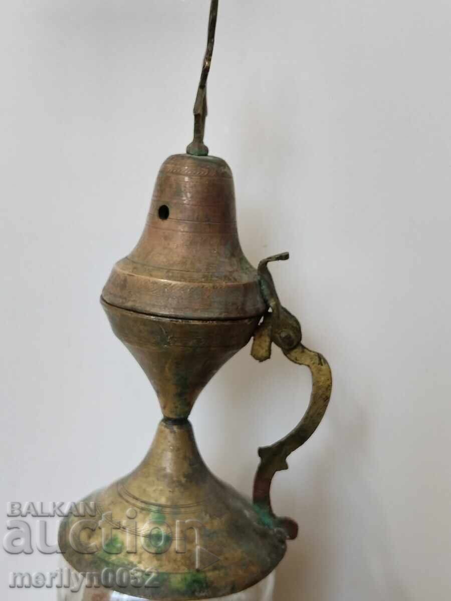 Δημοπρασία Παλιά χάλκινη καντήλα, καντήλι, σταυρός, εικόνα