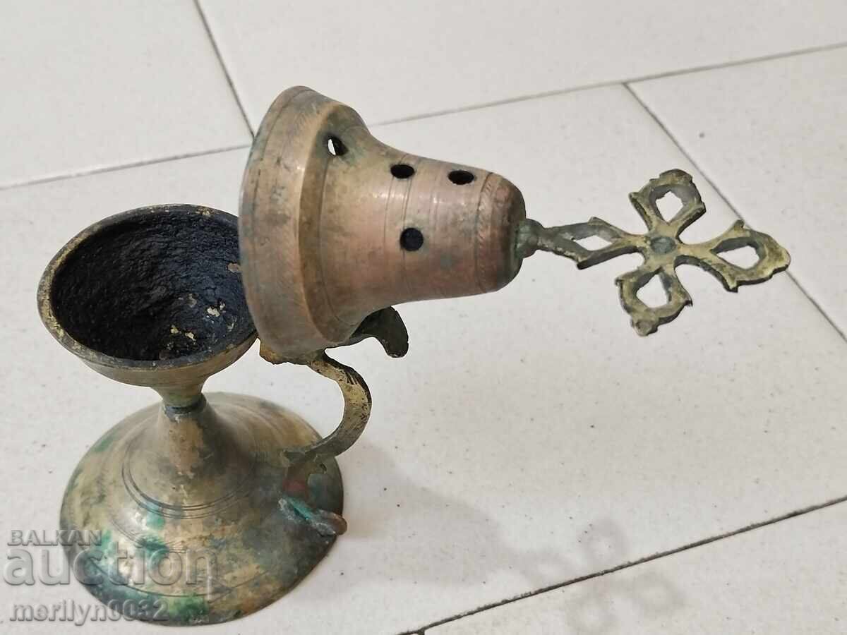 Παλιά χάλκινη καντήλα, καντήλι, σταυρός, εικόνα - 6
