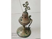 Veche candelă de bronz, candelă, cruce, icoană