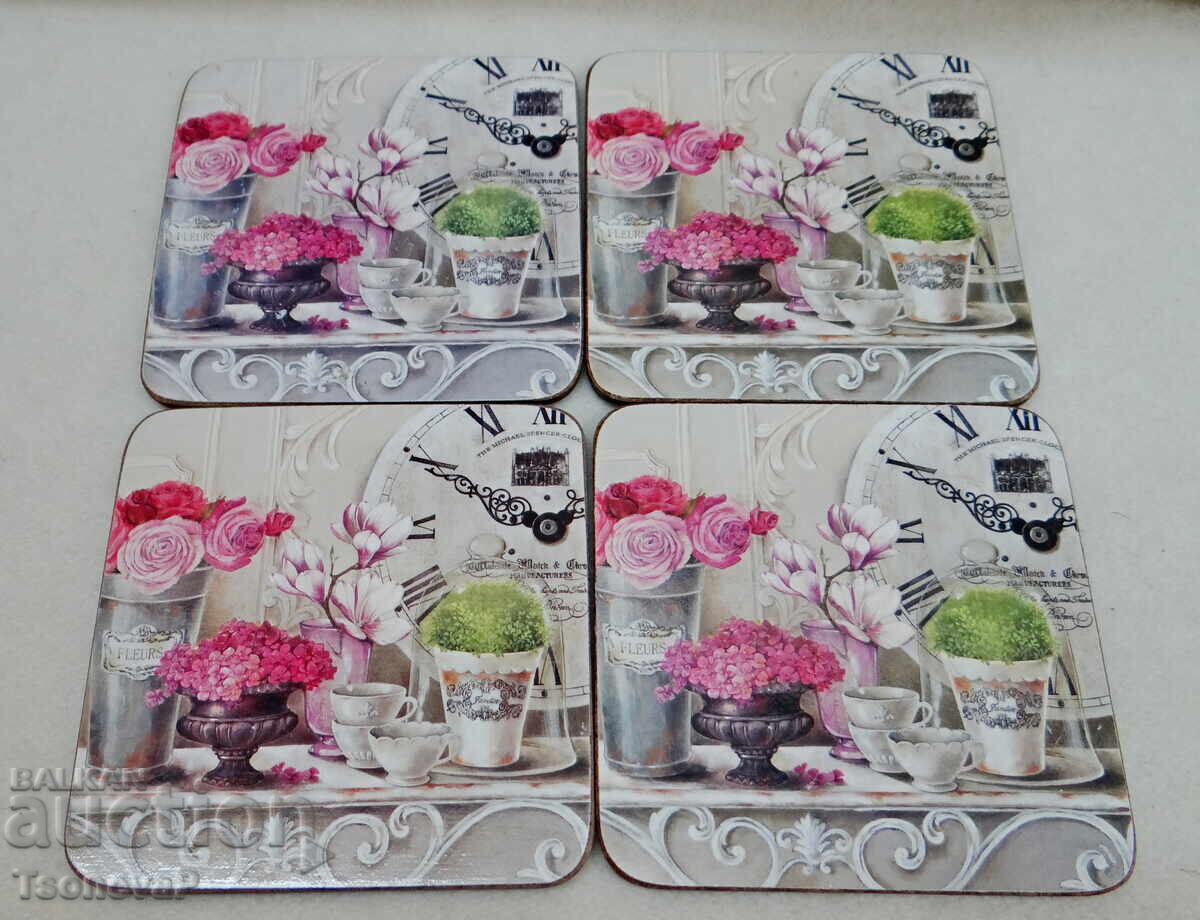 Set of English coasters with cork backing Set of English coasters with cork backing