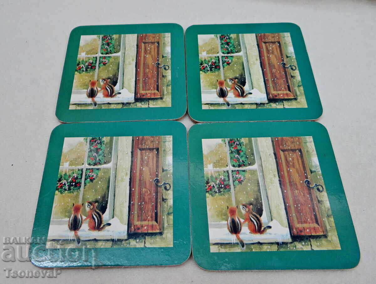 Set of English coasters with cork backing Set of English coasters with cork backing