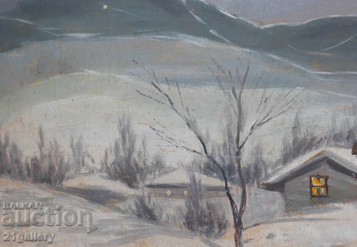 Никола Тузсузов (1900-1977) , зимен пейзаж , картина гваш - 6