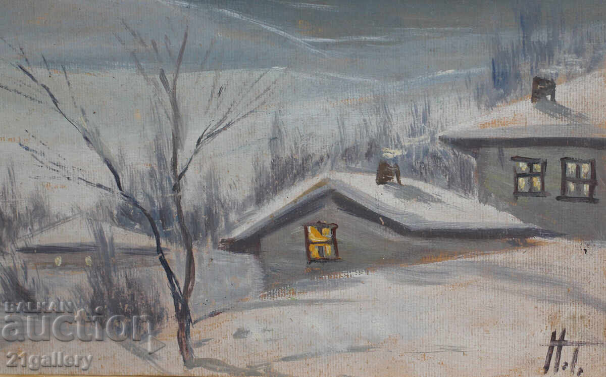 Никола Тузсузов (1900-1977) , зимен пейзаж , картина гваш - 7