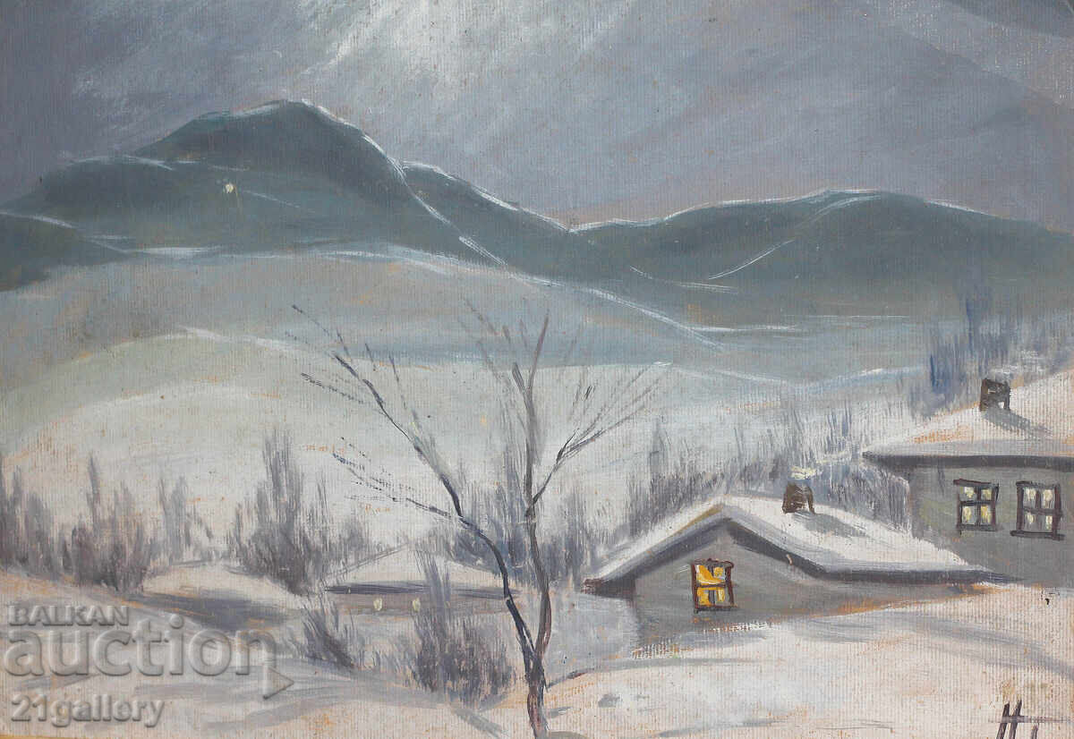 Никола Тузсузов (1900-1977) , зимен пейзаж , картина гваш