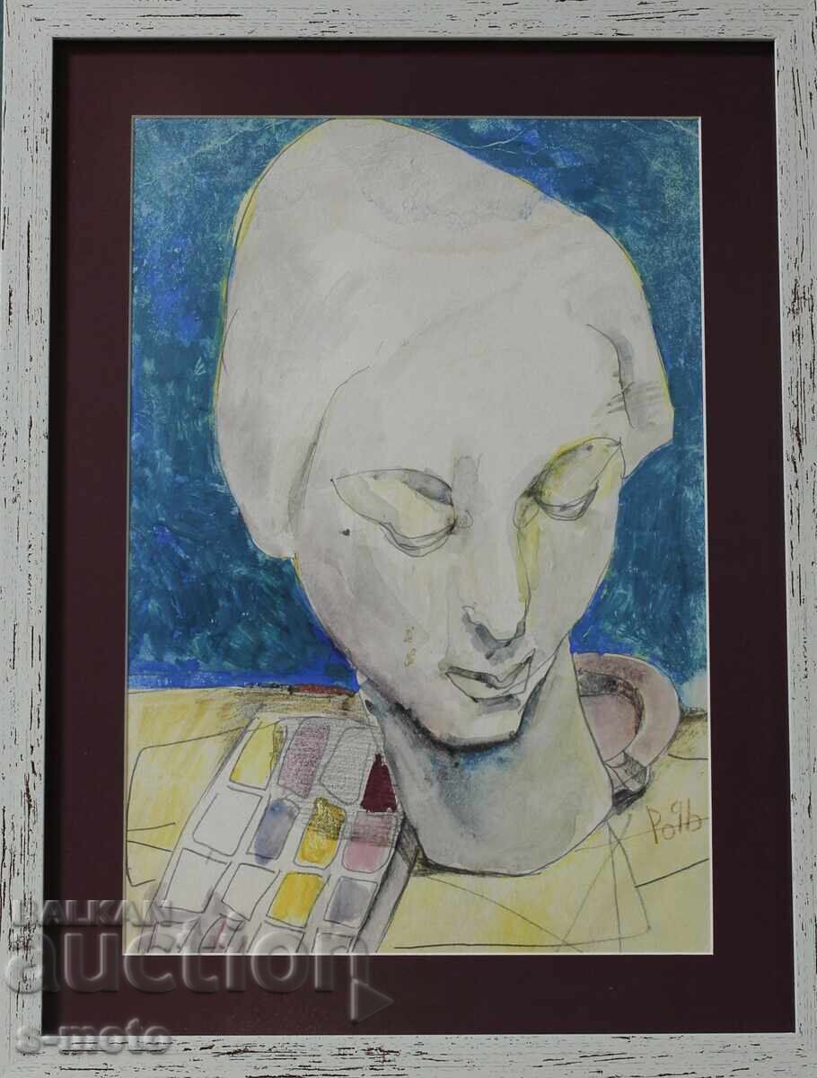 Δημοπρασία Rosen Markovski (1964 -) Πίνακας ακουαρέλα πορτρέτο 1996