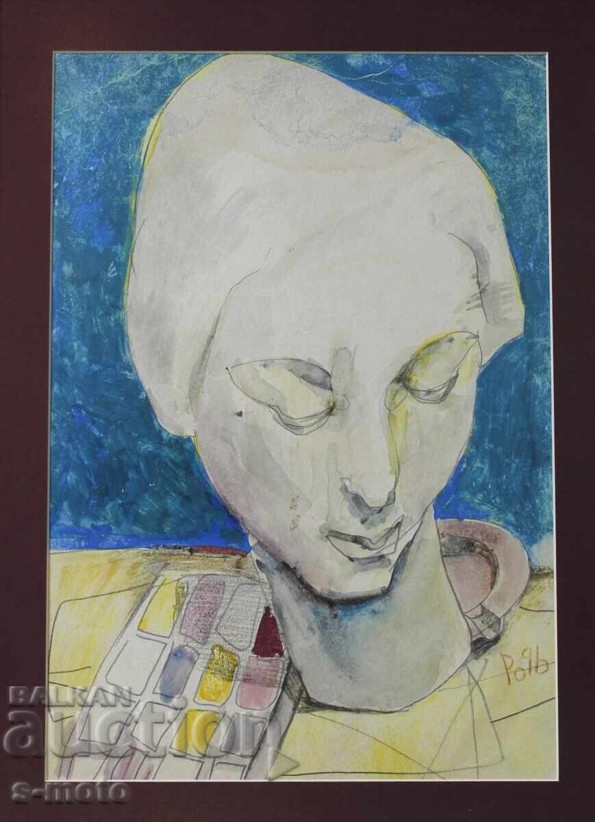Παράδοση Rosen Markovski (1964 -) Πίνακας ακουαρέλα πορτρέτο 1996