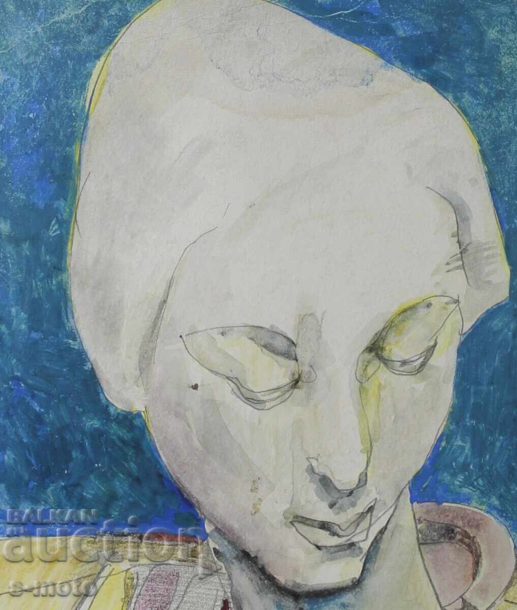 Rosen Markovski (1964 -) Πίνακας ακουαρέλα πορτρέτο 1996 - 5
